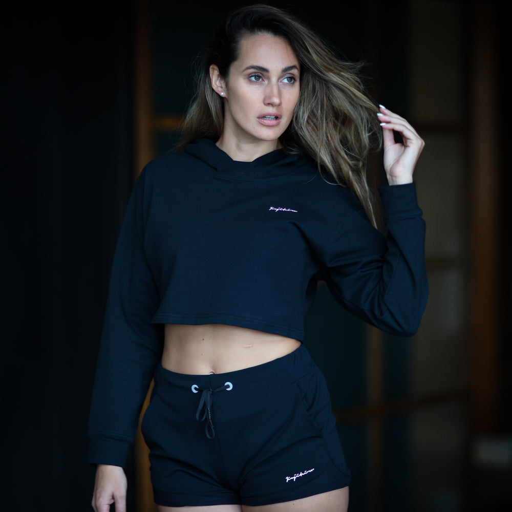 Jiujiteiro Womens Crop Hoodie Black – Jiu jitsu hoodie, grappler apparel