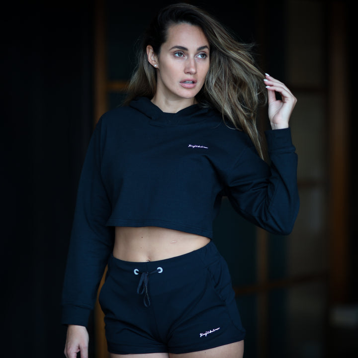 WOMENS CROP HOODIE BLACK