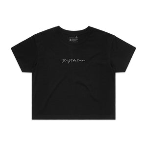 WOMENS CROP EMBROIDERED TEE BLACK