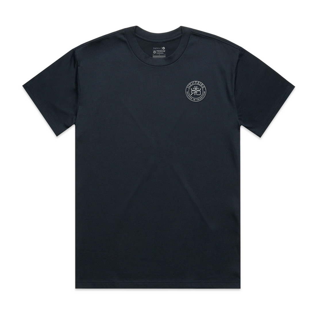 Jiujiteiro Rooted Heavyweight Embroidered Tee Navy – BJJ t-shirt, jiu jitsu apparel