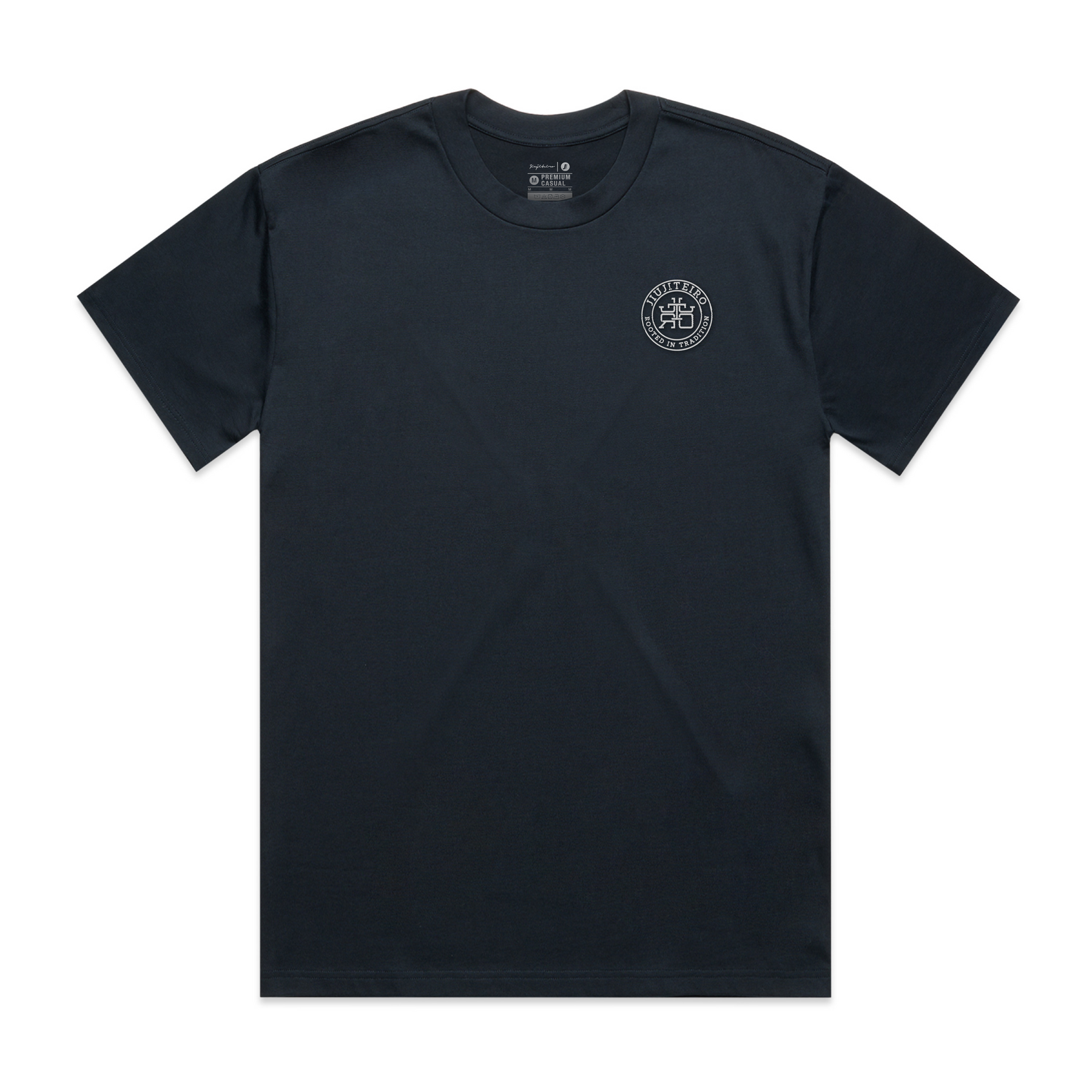 Jiujiteiro Rooted Heavyweight Embroidered Tee Navy – BJJ t-shirt, jiu jitsu apparel