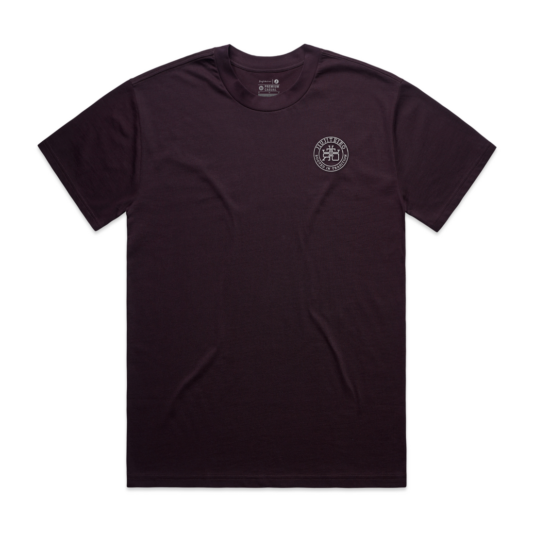 Jiujiteiro Rooted Heavyweight Embroidered Tee Crimson – BJJ t-shirt, jiu jitsu apparel