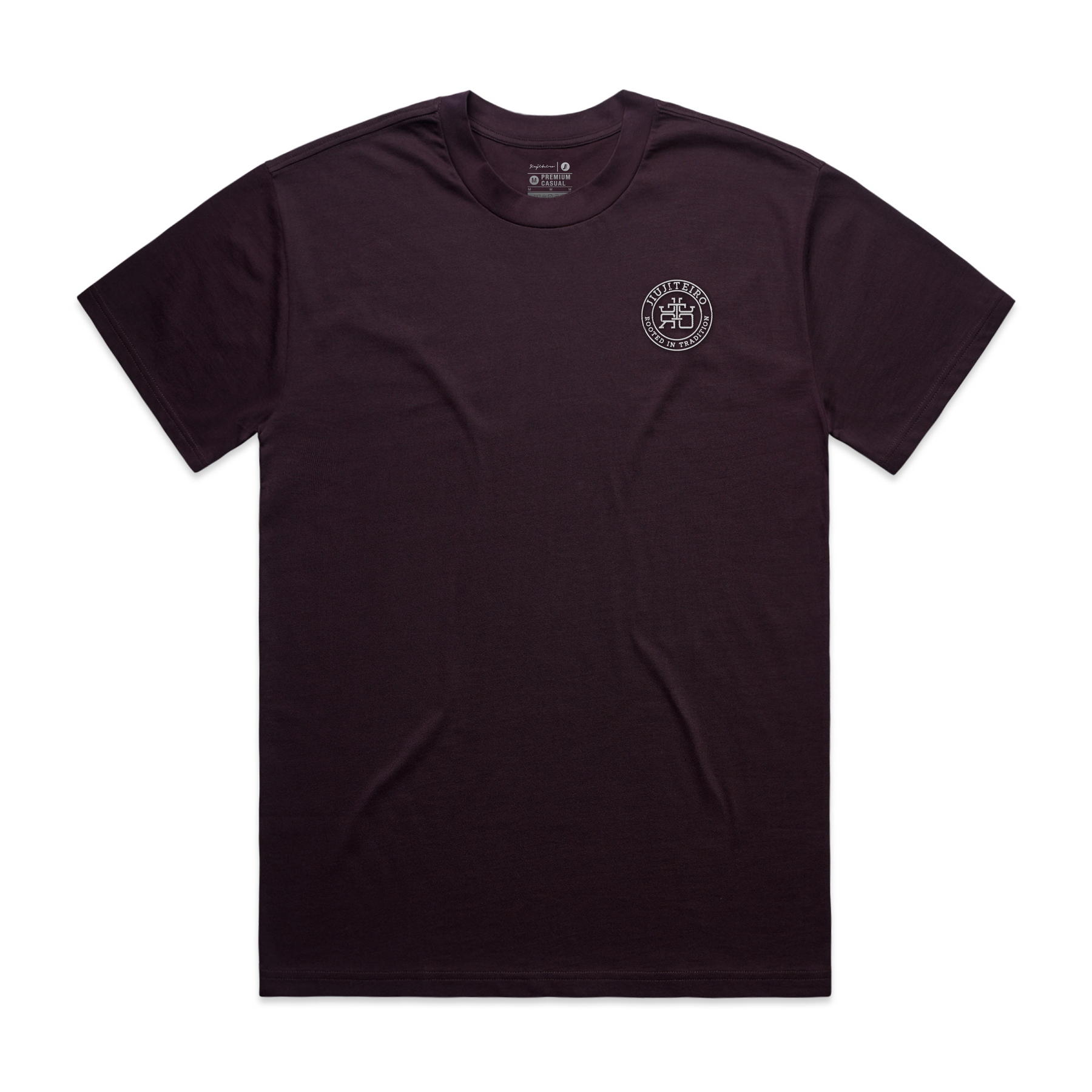 Jiujiteiro Rooted Heavyweight Embroidered Tee Crimson – BJJ t-shirt, jiu jitsu apparel