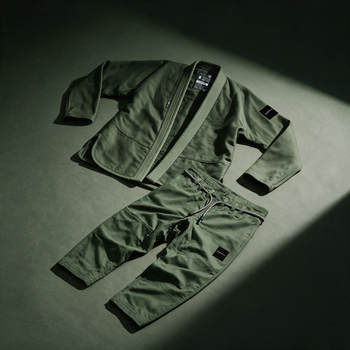 Olive Core 2.0 gi jacket and pants flat lay