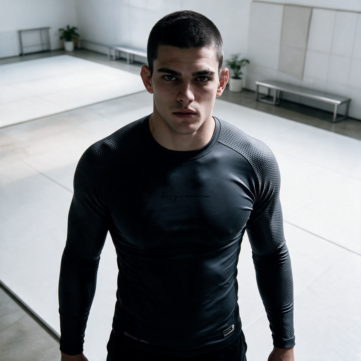 Athlete wearing the black Pro Rank long sleeve rashguard