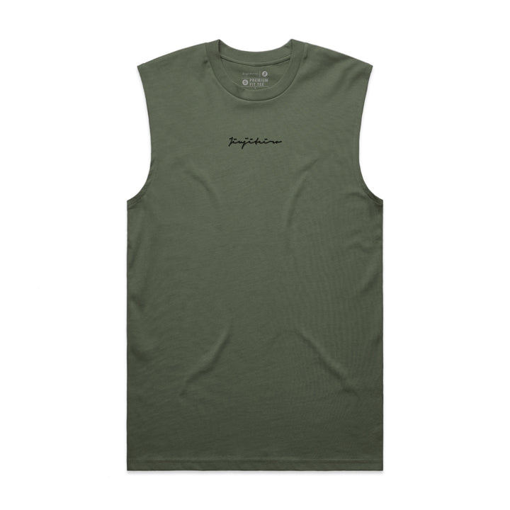 EMBROIDERED CUTOFF TANK OLIVE